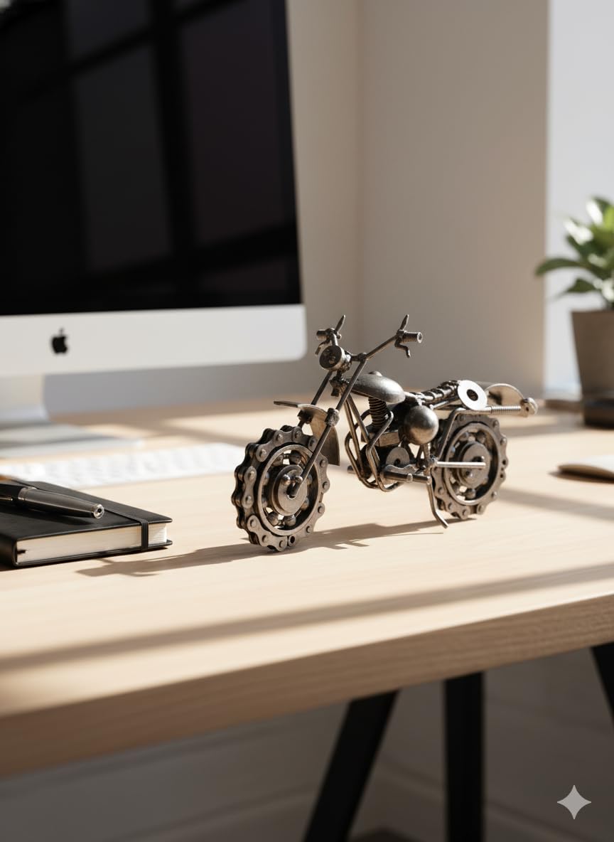 Metal Motorcycle Showpiece for Home Decor, Vintage Iron Bike Miniature, Office Desk Decor & Gift Item, 9 x 4 Inch