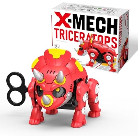 DINOBROS STEM Dinosaur Mechanical DIY Building Blocks Toy Triceratops 3D Puzzle Assembling Robot Wind Up Walking Dinosaurs Take Apart Toys for Kids X-MECH Cover