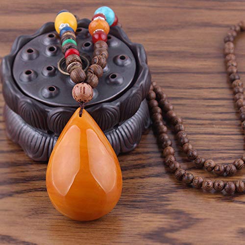 THTHT Pull Fait Main Vintage Long Collier Ethnique Chaîne Sculpture sur Bois Naturel Grosse Goutte Forme D'Imitation d'abeille Bohemian Unisexe Simple Perlées Minimaliste Vêtements Accessoires Cover