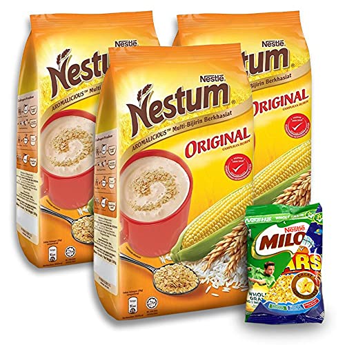 Nestum 3-Pack All Family Multigrain Cereal and 1-Pack Nestle Cereal Snack Bundle (Milo or Koko Krunch or Honey Star, 30 g) - Low Fat Cereal Made with Wholemeal Wheat, Rice & Corn Grits, Fortified with Vitamins (Original, 500 g x 3)