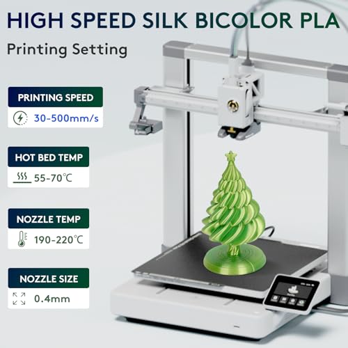Image of ERYONE Silk Dual Color PLA Filament 3D Printer 1.75mm + /- 0.03mm, Bicolor Filament Two Tone PLA Bundle 2KG Cardboard Spool, Yellow Green