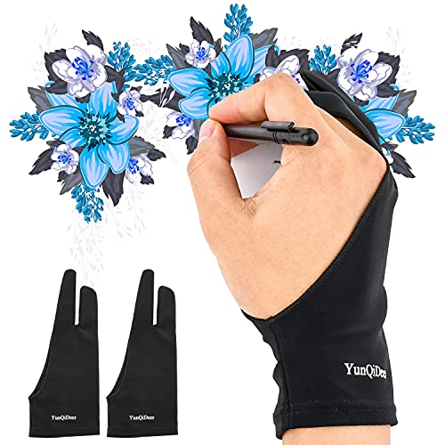 YunQiDeer Artist Glove, 2 Pack Digital Drawing Tablet Glove, Two-Finger Art Glove for Right Hand or Left Hand(M)