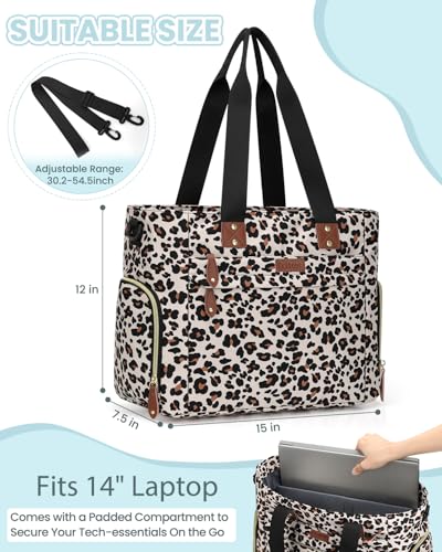Image of Pritent Diaper Bag Tote for Working Mom, Large Travel Diaper Tote for Mom and Dad with 14 Inch Laptop Sleeve, Mommy Maternity Travel Baby Bag for Boys and Girls, Leopard