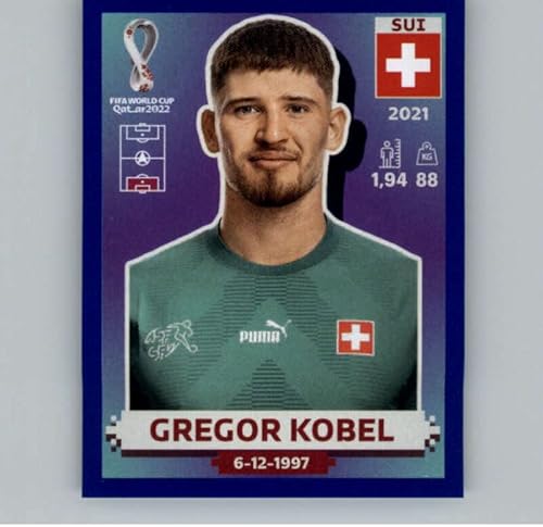2022 Panini World Cup Qatar Stickers Blue SUI4 Gregor Kobel Switzerland Group G Official Album Sticker 2 inch X 25 Inch in Raw NM or Better