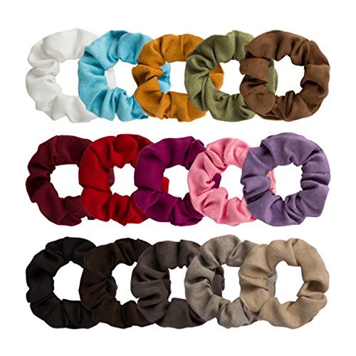 Jaciya 15 Pack Suede Scrunchies Stretch Scrunchies Ponytail Holder Hair Ring Hair Ties, 15 Colors