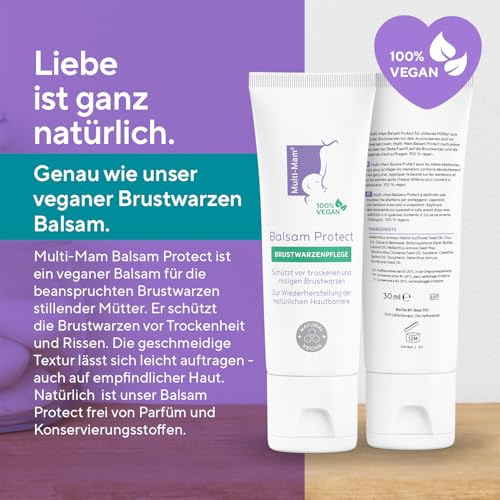 Multi-Mam Balsam Protect beruhigt und schützt trockene und rissige Brustwarzen während und vor der Stillzeit, Brustwarzencreme stillen, 30 ml Tube