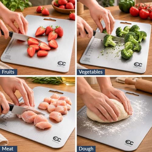 Image of EVERCREST Stainless Steel Chopping Board for Vegetables and Meat | HYGIENIC, Odor Free, Rust Resistant Cutting Board | Easy Clean Kitchen PREP Board for Daily Cooking