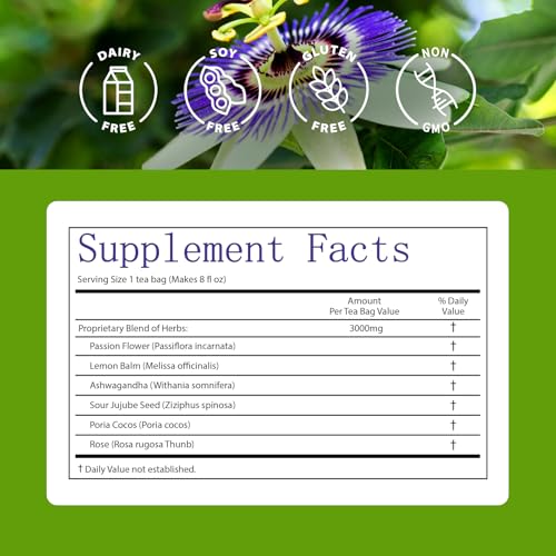 Image of VailHerbTea Passion Flower Tea Bags - 50 Count, Handcraft Herbal Tea for Relaxation & Sleep Support, Natural Formula w /Lemon Balm Ashwagandha Extract for Mood Balance - Caffeine-Free, Mild Taste Tea.