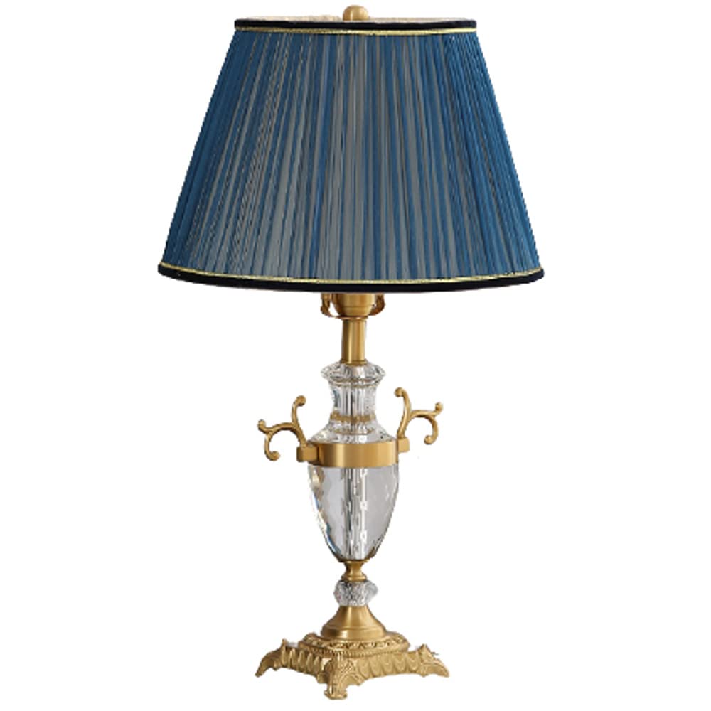 SANBDDLYY Crystal Bedside Lamp 22.5" - Elegant Copper and Fabric Design for Bedroom, Living Room, Study(Blu)