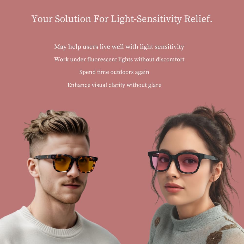 2 Pack Indoor FL-41 Pink & Outdoor Fluorescent-60 Brown Tinted Migraine Light Sensitivity Glasses for Photophobia, Fluorescent LED Glare and Computer,Two Pairs Protective Eyewear