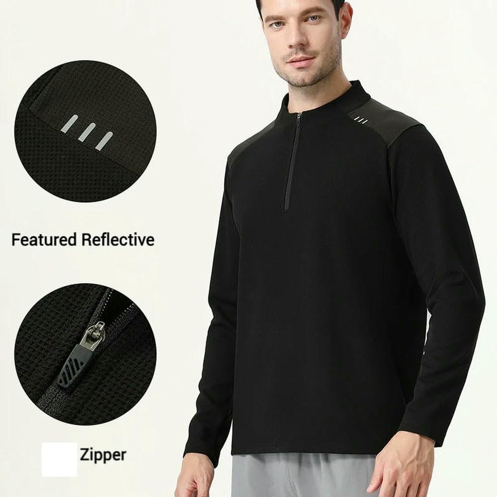 GLDFW (M-3XL) - Maglia da uomo a maniche lunghe con mezza zip, per autunno e inverno, assorbe il sudore, ad asciugatura rapida, per ciclismo, pesca