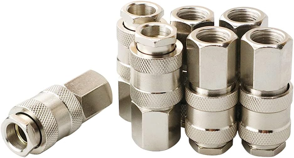 Toolsland 7 Piece Universal Air Coupler, 1/4-Inch Male NPT Thread, Adapts to Industrial/M, Automotive/Truflate and ARO Style Plugs, Nickel Finish for Quickly and Safely Disconnect Air Hose - - 