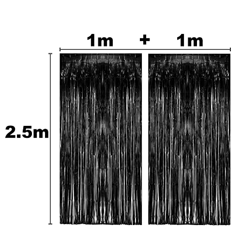 Image of Black Tinsel Backdrop Curtain - GREATRIL Tinsel Curtain Party Backdrop Streamers for Wizard Birthdays /Stranger Theme /Doorway /Halloween Decorations Party - 2 Packs