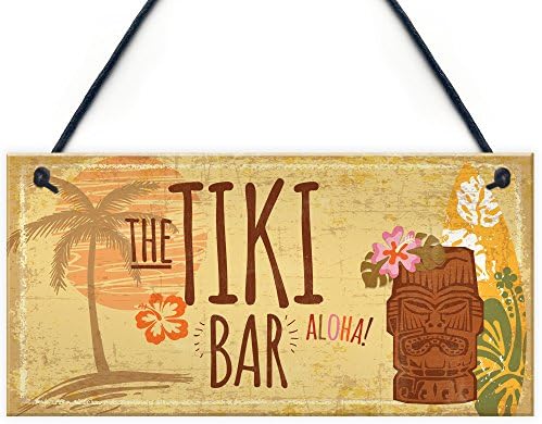 RED OCEAN The Tiki Bar Party Hanging Bar Pub Plaque Beer Cocktails Beach Garden Wall Sign Decoration Gift