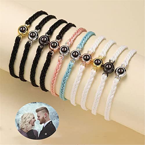 grr Personalized Circle Photo Bracelet,Personalized Circle Photo Projection Bracelets Customized, memorial photo bracelet (Rose gold beads)