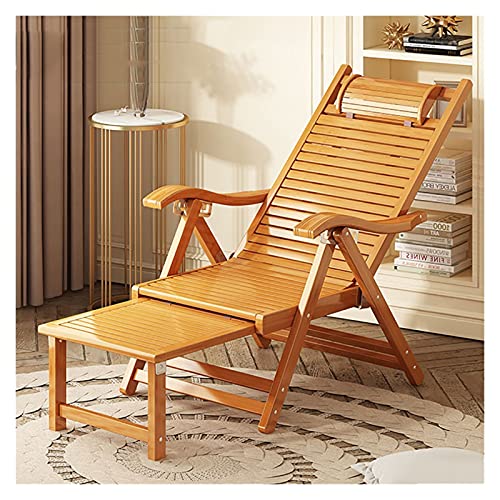 Genérico Mecedoras Plegables de Madera, sillones reclinables de bambú para Exteriores, sillas reclinables para Patio, Silla Plegable reclinable para Exteriores, Mecedora de bambú con almoha