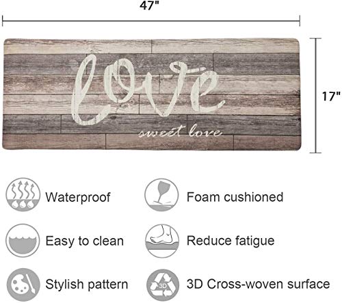 Farmhouse Kitchen Mats Cushioned Anti-Fatigue Comfort Mat for Home & Office Ergonomically Engineered Memory Foam Kitchen Rug Waterproof Non-Skid, 47" by 17",Love - Thumbnail 6