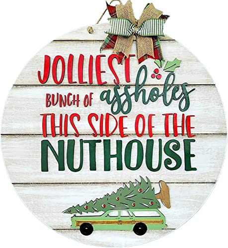 Autohome National Lampoon's Christmas Vacation Holiday Decor Wooden Wreath - 12inch, Party Supplies Funny Front Door Sign Christmas Decorations (Color : A)