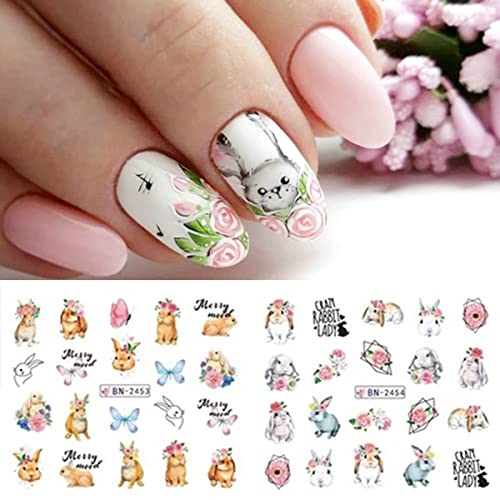 12 Sheet Bunny Nail Art Stickers Easter Water Transfer Nail Sticker Decals Nail Art Decoration Easter Cute Rabbit Eggs Chick Flower Carrot Nail Design For Women Kids Diy Acrylic Nail Art Supplies #TOP3