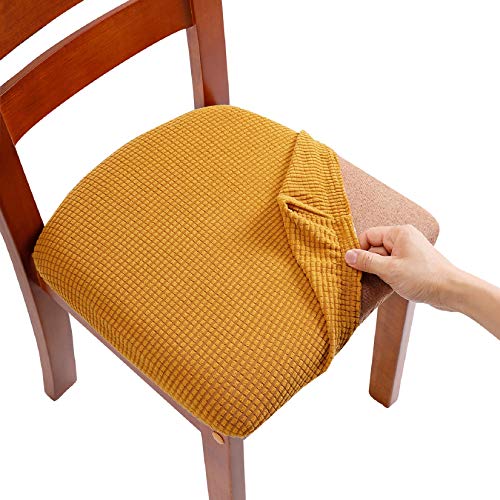 AlGaiety Dining Chair Covers, Chair Slipcovers for Dining Room, Stretch Jacquard Dining Chairs Covers Set of 4, Removable Washable Anti-Dust Chair Seat Covers, Seat Covers for Chairs, Gold