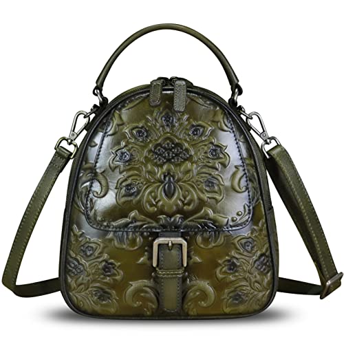 Image of Genuine Leather Backpack for Women Crossbody Shoulder Bag Vintage Rucksack Fashion Knapsack Purse Daypack Bag (Green)