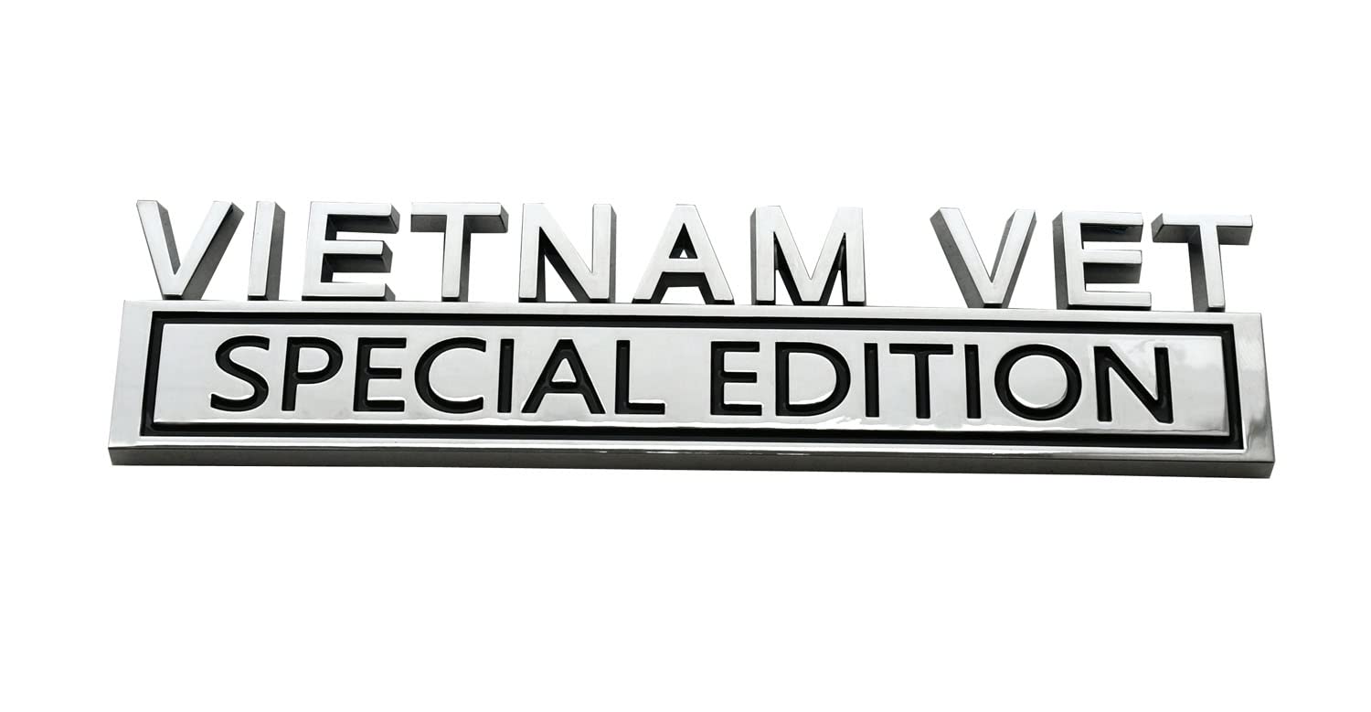 1pc Vietnam Vet Special Edition Emblems 3D Raised Decals Exterior Truck Stickers Fender Vietnam Veteran Badges Replacement for F150 F250 F350 Chevy Silverado 1500 2500 Chevrolet C10 C15 (Chrome)