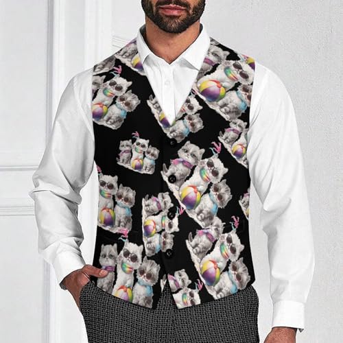 Cute Cat Men's Suit Vest Waistcoat Vests Formal Dress with 2 Pockets for Business Casual Tuxedo2