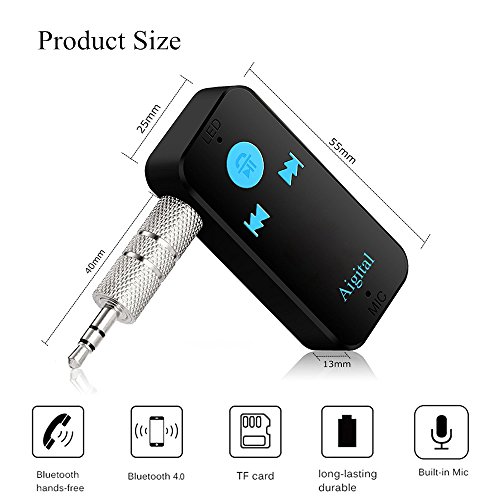 Bluetooth Receiver Adapter, Aigital Portable Bluetooth Hands Free Car Kit Audio Receiver Adapter Wireless Music Player, Easy Operation and Connection, Supports TF Card MP3 Play