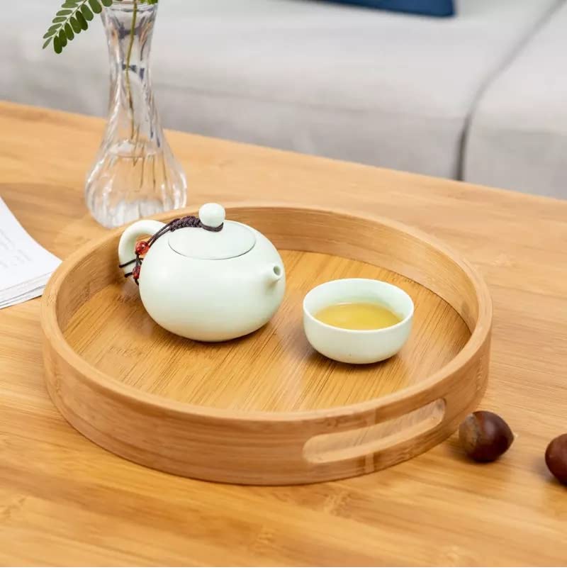 Round Serving Trays Set With Handles Wooden Bamboo Circle Tray