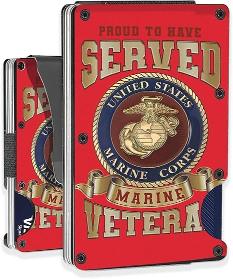 Slim Wallet With Money Clip, Personalized Engraved Marine Corps Veteran 'Proud To Have Served' Metal Wallet Card Holder Metal Aluminum Wallet, 3.35 X 2.13, Black, Mwl0001