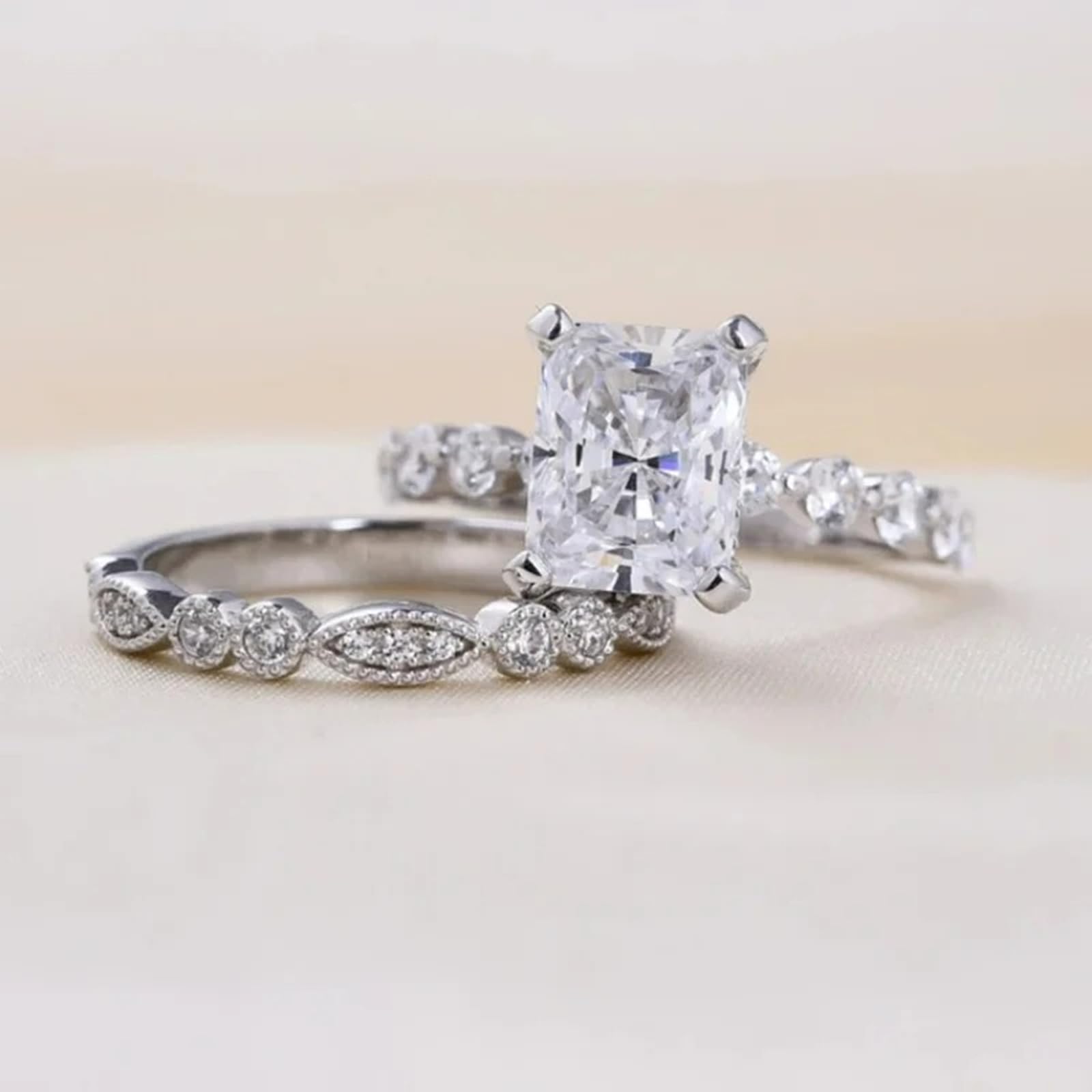 2pcs Anillo de plata esterlina minimalista S925 para anillo de mujer Regalo de lujo ligero de boda de vacaciones de día de San Valentín personalizado