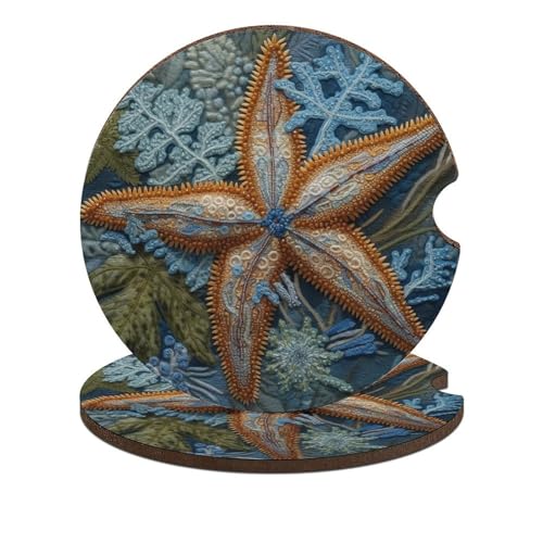 Portavasos para carro madera estampado estrella azul 2 pzas miniatura 1