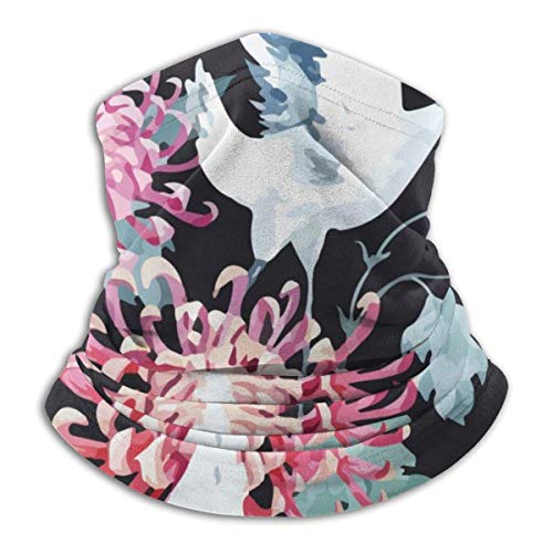 ZT-shop Mikrofaser Halswärmer Weihnachten Geschenk Rotkronenkranich Chrysantheme Japan China Halsmanschette Rohr Ohrwärmer Stirnband Schal Gesichtsmaske Sturmhaube