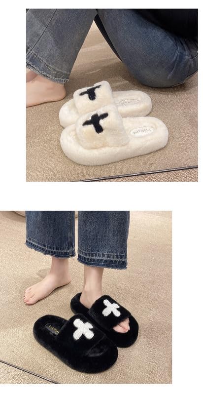 Gothic Fuzzy Slippers Women Indoor and Outdoor Grunge Punk Cross Platform Fluffy Slippers Soft Plush Goth Furry Slippers3