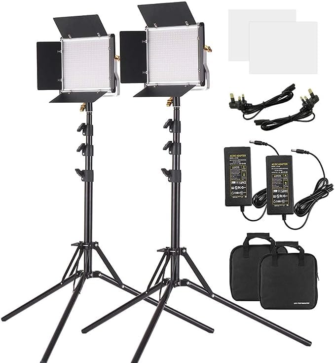 LED Video Light 2 Packs and 78.7 Inches Stand Lighting Kit Dimmable 660 LED Bulbs Bi-Color Light Panel 3200-5600K CRI 85+ with U Bracket & Barndoor for Studio Photography Video Outdoor Shooting