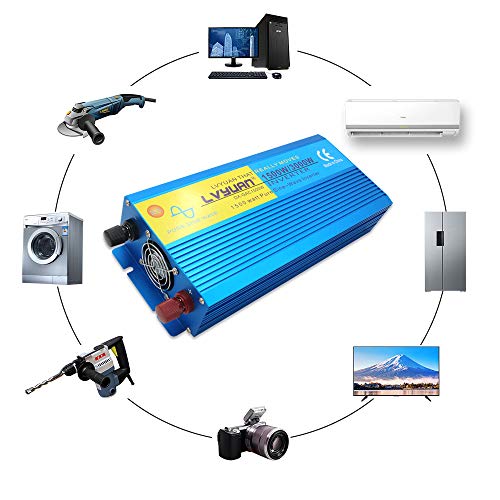 Cantonape 1500W Pure Sine Wave Inverter 12V to 110V/120V 3000W Peak Power Converter DC to AC with LCD Display, 3 AC Outlets for Car Boat Truck RV Solar Power