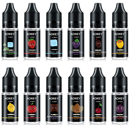 AOKEY 12x10ml E-líquidos E Liquido Vaper VG70/PG30 E-Juice E-Liquid E Cigarette Liquido para Cigarrillos Electronicos Vaporizador, Sin Nicotina