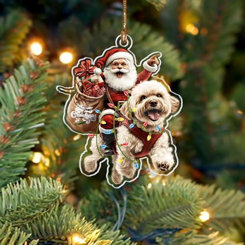 BEETHIS Lustiger Maltipoo Weihnachtsmann 2025 – 2D Flacher Acryl-Weihnachtsmann und Hund Auto hängende Ornament Dekoration – urkomisch für Hundeliebhaber – einzigartige Maltipoo Weihnachtsdekoration