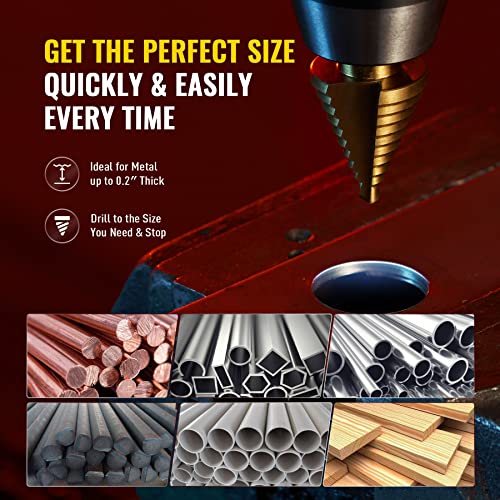 zelcan 10 sizes titanium step drill bit 14 to 1-38 inches high speed steel drill cone bits for sheet metal hole drilling cutting hss multi size hole stepped up unibit for diy lovers electrician
