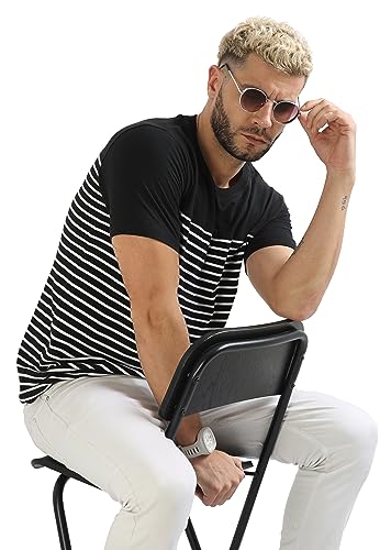 Image of fanideaz Mens Cotton Half Sleeve Striped Round Neck T Shirt