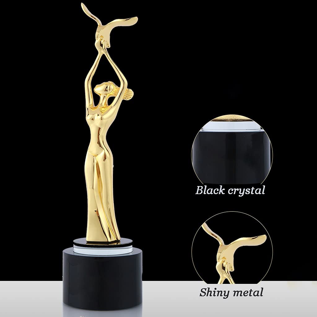 Trofeo Premio A Forma di Graziosa Statua di Dea, Trofei in Metallo A Forma di Gabbiano, Trofeo con Incisione Personalizzata, Base in Cristallo Nero, Premi per Gare di Danza