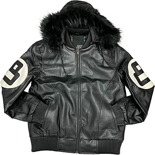 Buy & Catch Online Store Men's Fur Hood Sports Winter Leather Jacket 8 Ball 90's Retro Jacket2
