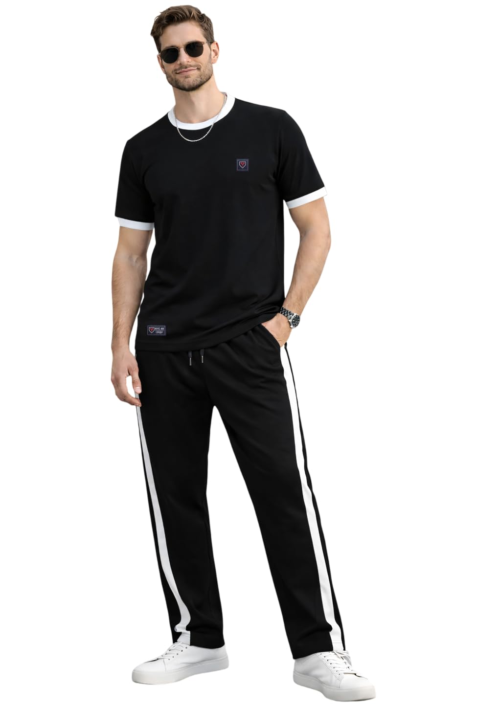 Men's Tracksuit | Lycra Blend Regular Fit Sports Running Set | Quick Dry Gym Yoga Training Tracksuit | Breathable Jacket & Track Pant Set for Travel Casual Sports Wear - Black(S)-image-40