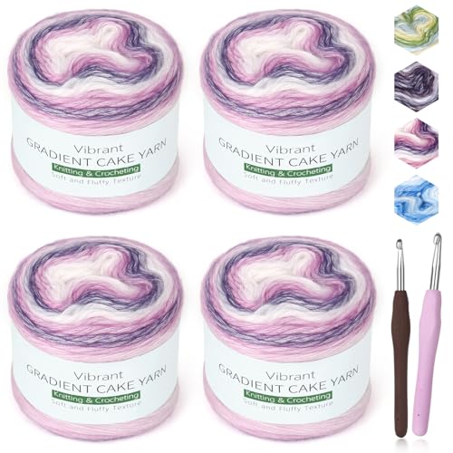 Image of Katech Gradient Cake Yarn for Crocheting-Multicolor Soft Rainbow Cotton Crochet Yarn for Scarves, Shawls, Blankets, and Garments(C)