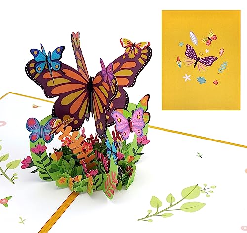 Agoer Pop Up Card Greeting Cards Birthday, Pop Up Butterfly Flowers Card with Blank Envelope, 3D Flower Card for Birthday Anniversary Teacher Thank You Card (Butterfly)