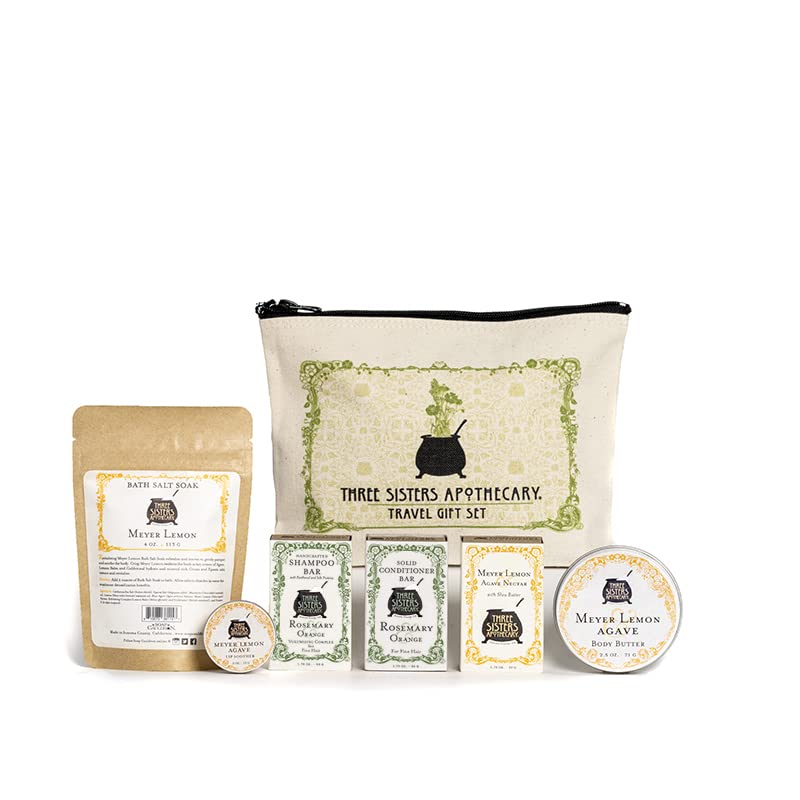 Three Sisters Apothecary Travel 6 Piece Gift Set with Rosemary Orange Haircare (Meyer Lemon)