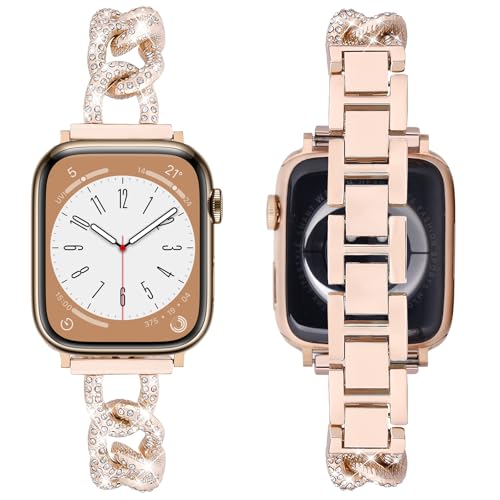 Image of VISOOM Bracelet Compatible for Series 11 /10 /9 /8 /se Apple Watch Band 46 /45 /44 /42 /41 /40 /38mm Series 7 /SE Women Dressy Luxury Wristband Jewelry Metal Watch Strap for iWatch Series 6 /5 /4 /3 /2 /1