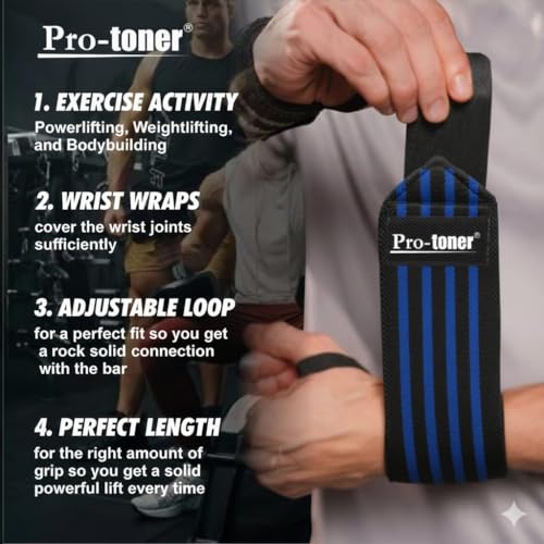 Image of Pro-toner Multipurpose Wrist Support Strap, Adjustable Weightlifting Wrist Wrap for Gym Training (Black Blue)