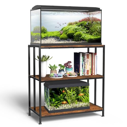 Fish Tank Stand for up to 10-20 Gallon Aquarium, 3 Tiers Heavy Duty Metal Aquarium Stand, Heavy Duty Turtle Tank Terrariums Tank Breeder Reptile Tank Stand for Home Office, 27.1” x 15.7” x 33.4”