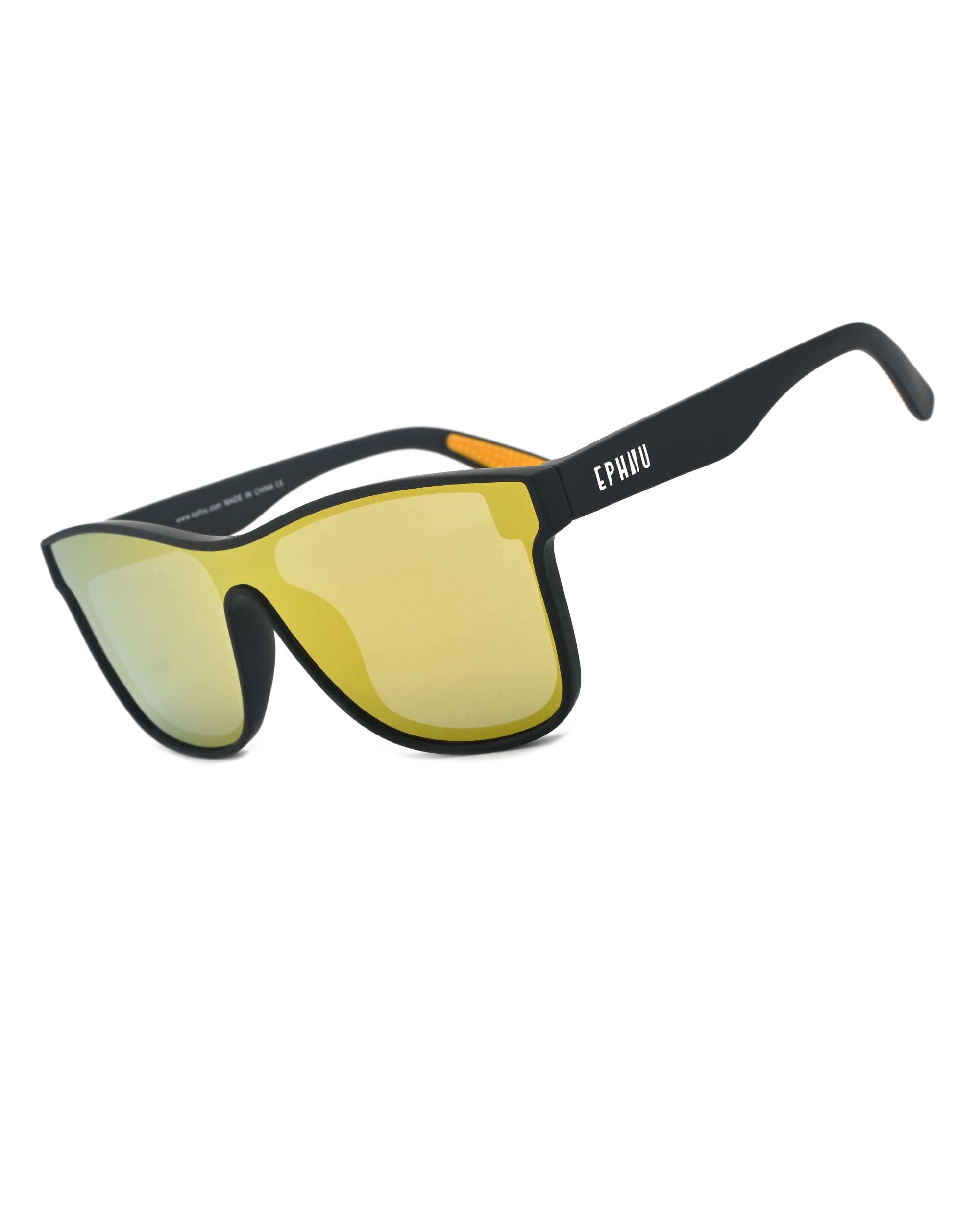 EPHIU Polarized Sports Sunglasses for Men Women One-Lens Mirrored with Non-Slip Rubber Temple Tips for Running Driving